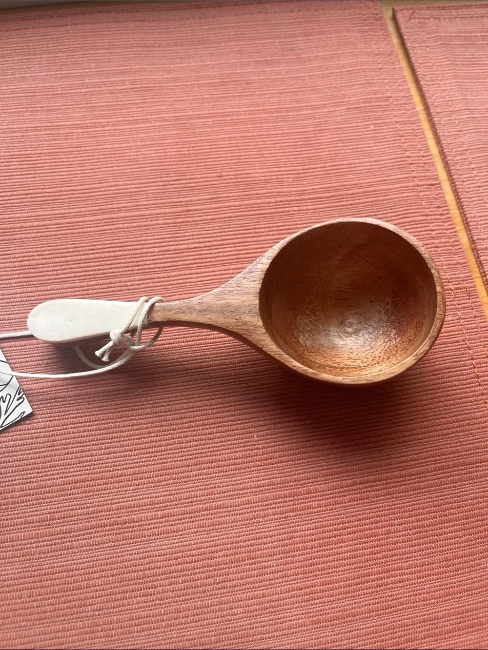 Sseko Pink and Natural Brown Handheld Wooden Scoop